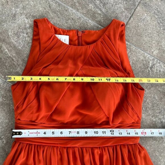 Azazie Harper Flowy Pleated Chiffon Maxi Dress Paprika Size 10 - Picture 4 of 13